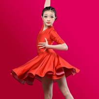 Mergaičių lotinų šokių suknelė Vaikų sportinių šokių suknelės Vaikas Salsa Rumba Cha Cha Samba Tango Viršus Sijonas Sceniniai drabužiai 170 red