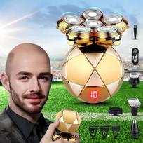 6 in 1 Electric Shaver for Bald Men IPX7 with Travel Lock Mode Wet Dry Rotating Clipper Nose Trimmer Face Brush Gold Color Grooming Kit, 1 Piece beige