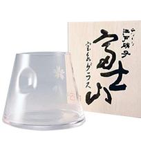 [Handmade Edo Glass] Mt. Fuji appears when you pour beer! Tajima Glass Edo Kiriko Mt. Fuji Hoei Glass Clear Beer Glass with Wooden Box gryna