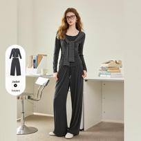 Women's Knitted Shawl Top & Wide-Leg Pant Two-Piece Set L gray