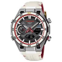 Casio Edifice 100M Waterproof Solar Quartz Movement Leather Strap Watch Men Watches Gray ECB-2300HR-1A Gray Dial gray