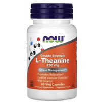 NOW Foods, L-Theanine, Double Strength, 200 mg, 60 Veggie Capsules