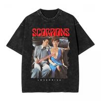 Streetwear Washed T Shirt Scorpions Lovedrive Rock Metal Band Logo Cotton T Shirts Tee Shirt For Couple Summer Awesome Tops S gray