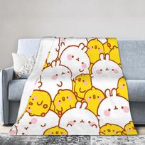 Molang Linksmas animacinis pledas Minkštas šiltas juokingas pliušinis pledas mergaitėms berniukams miegamajam flanelinis lovatiesė lovos užvalkalas 75x90cm