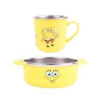 Lilpang Spongebob Geriausias nerūdijančio plieno puodelis su saugia rankena, neslystantis nerūdijančio plieno dubenėlių rinkinys, įvairių spalvų, puodelis + dubenėlis, populiarios korėjietiškos tėvystės prekės gray