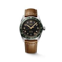 [LONGINES] Spirit Zulu Time 39mm Grey Dial Green Bezel Brown Leather Strap GMT Automatic Men's Watch (L3.802.4.63.2)