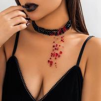 JMXD-gotikinis saldus ir šaunus prieskonis mergaitės karoliukais su krauju lašinu kaklo grandinėlės imitacija krištoliniu kutu Helovino ornamentu Imitation Crystal brown