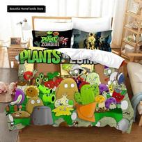 Plants Vs Bedding Sets Zombie Comfortable Duvet Quilt Cover Pillowcase Bedding Set Children Bedroom Decoration Home Textile 140*200cm/55x79in Single/Twin 3pcs black