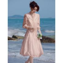 Women's Autumn Sling Vest & A-Line Dress Two-Piece Set L rožinė