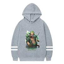 ONE PIECE Japanese Anime Hoodies Harajuku Manga Graphic Pullovers Luffy Roronoa Zoro Printed Long Sleeves Hooded Sweatshirts Unisex Streetwear S gray