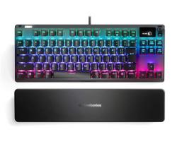 SteelSeries žaidimų klaviatūra Tenkeyless mėlyni jungikliai laidinė japoniškas išdėstymas su organiniu EL ekranu Apex 7 TKL mėlyni jungikliai 64756 juoda