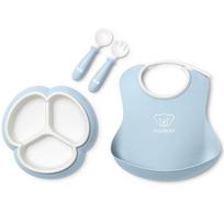 BabyBjörn baby mealtime set, powder blue, bib + 3 compartment plate + spoon + fork, 1 set, Popular Korean parenting items white
