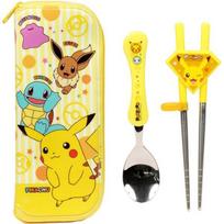 Lilpang Pokemon Korekciniai valgymo pagaliukai ir šaukštelio dėklas rinkinys PK6525, geltonas, 1 rinkinys, populiari Korėjietiška stalo įrankių kolekcija yellow