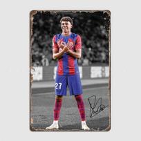 Lamine Yamal ir Messi Futbolo Žaidėjai Retro Plakatai Metalinė Plokštelė Plakatas Baro Interjeras Miegamojo Sienų Menas Namų Dekoras Kambario Dekoras 20x30cm（7.8x11.8inch） black
