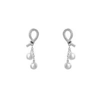 17KM Elegant Artificial Pearl Zircon Drop Earring for Women Crystal Silver Earrings Jewelry Accessories white