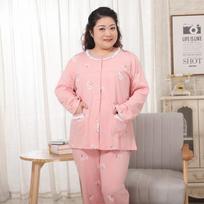 Mei Ji Yun Dydžio Plus Moteriškas Medvilninis Pižamos Rinkinys - 5XL Rudens/Žiemos Ilgomis Rankovėmis Kardiganas Vidutinio Amžiaus ir Senyvo Amžiaus Moterims 5XL (for 230-260 catties) beige