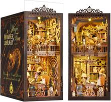 Book Nook DIY Kit Miniature Library Model Bookshelf Decorative Wooden Assembly Kit LED Lights and Dust - (Includes Cover)  Wonder Library orange