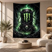 Decorative Tapestry,Monster Energy Printed Wall Art, Lightweight Wall Hanging For Bedroom Background 130cmx150cm beige