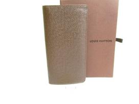 Authentic LOUIS VUITTON Dark Brown Taiga Leather Long Wallet Portefeuille Brazza #9498  Open box