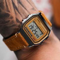 CASIO individualus laikrodis modifikuota serija Mr. Retro vandeniui atsparus Kvarcinis odinis dirželis, tas pats stilius vyrams ir moterims, rudas ciferblatas A158WEA-9JF ruda