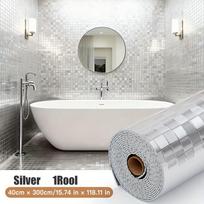 3D mozaikiniai lipni tapetai, veidrodinė atspindinti tekstūra. Tinka vonios sienoms, vandeniui atsparioms vonios sienelių plokštėms 60cm*3m sidabras
