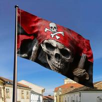 1pc Happy Roger Pirate Flag with Skull and Crossbones Design - Vibrant Red and Black Polyester Flag, Suitable for Indoor/Outdoor Decor, Lawn and Garde 120x180cm