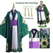 Žalias Roronoa Zoro Kimono Cosplay Anime Kostiumas Uniforma Helovinui Suaugusiųjų Kostiumo Pamušalas Perukas Viršutinis Drabužis Diržas Disfraz Halloween XXL gray