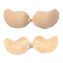 Silikoninė liemenėlė Push Up Lipnios be petnešėlių nematomos liemenėlės spenelių pagalvėlės Moteriška seksuali krūtis pakelianti nematoma silikoninė liemenėlė S beige