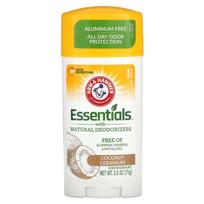 Arm & Hammer, Essentials, Dezodorantas su natūraliais dezodorantais, Kokosų pelargonija, 2,5 uncijos (71 g) yellow