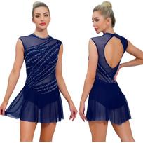 Moterų gimnastikos lotynų šokių dailiojo čiuožimo baleto triko kostiumas be rankovių su cirkonio detalėmis Bodysuit Tango Chacha pasirodymų šokių drabužiai XXL tamsiai mėlyna spalva