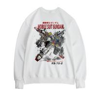 Japanese Anime Collaboration Babatos Mobile Suit Gundam Long Sleeved Hoodie for Men Women Round Neck Loose Autumn Winter Trend XL white
