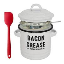 Bacon Grease Container with Strainer Scraper 46oz Ceramic Grease Saver 46oz Retro Lard Pot Cooking Up Fat Catcher balta