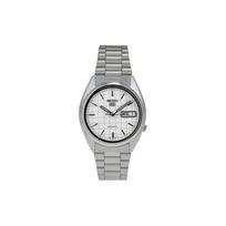 SEIKO 5 Collection Automatic Mechanical Movement Steel Strap Watch Unisex White Dial SNXF05K1 Silver Watch Case white