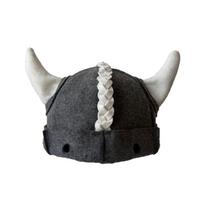 Cool Funny Viking Horn Sauna Hat Nordic Heat Resistant Halloween Cosplay Horn Helmet Soft Headwear Bull Horn Headgear Unisex gray