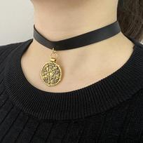 Punk Yennefer karoliai su medalionu, juodo odinio chokerio karoliai, Žaidimo „The Witcher“ Cosplay, gotikinė grandinėlė, moteriški papuošalai beige