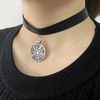 Punk Yennefer karoliai su medalionu, juodo odinio chokerio karoliai, Žaidimo „The Witcher“ Cosplay, gotikinė grandinėlė, moteriški papuošalai sidabras