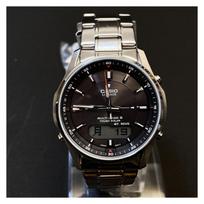 CASIO serijos 50 metrų atsparumo vandeniui saulės energija varomas kvarcinis plienine apyranke vyriškas laikrodis juodas ciferblatas LCW-M100DE-1AJF juoda