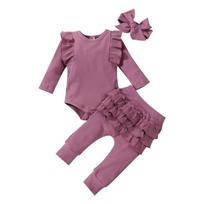 3 VNT. Kūdikio Mergaitės Drabužių Rinkinys Naujagimio Klostuotas Marškinėliai Kombinezonas Bodysuit + Kelnės + Kaspinas Drabužių Rinkinys Ilgomis Rankovėmis Rudens Žiemos Drabužių Kostiumai 70cm pink