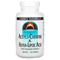Source Naturals, Acetil-L-karnitinas ir alfa lipoinė rūgštis, 650 mg, 120 tablečių