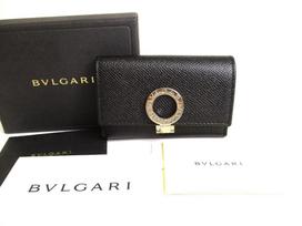 Autentiškas BVLGARI Juodos Odos Logotipas Segtukas 6 Nuotraukos Raktų Dėklai #9706 Atnaujintas