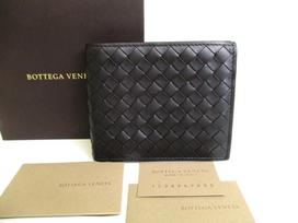 Authentic BOTTEGA VENETA Intrecciato Black Leather Bifold Bill Wallet #a021  Open box