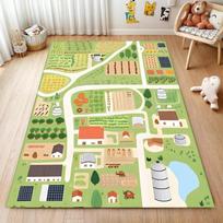Derliaus Ūkio Tematikos Plaunamas Kilimas Arklių, Ančių, Medžių ir Sodybos Kilimėliai Žalios ir Terakotos Spalvos Medvilniniai Neslystantys Kilimai 50X80cm