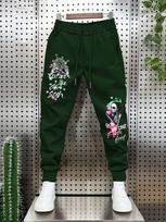 Goth-skull Men Sweatpants Pocket Skeleton Compass Motif, Leg Dark Street Graffiti Print, Side Pocket Drawstring Jogger Pants for Urban Street Looks M žalia