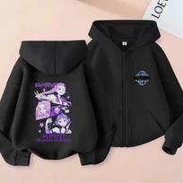 Demon Hunters K-pop Film Zipper Hoodie Fashion Oversized Jacket Zip Up Sweatshirt Streetwear 160 black