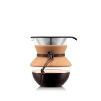 BODUM POUR OVER Nerūdijančio plieno tinklelio filtras Lašintuvas kavos aparatas 500ml su kamštienos dangteliu [Originalus produktas] 11592-109 beige