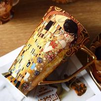 Gustav klimt  Kaulinio porceliano kavos puodelio rinkinys prabangus Porcelianinis arbatos puodelis Kavinės puodelis su dangteliu Indai Vestuvių dovana Namų dekoras As show