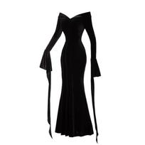 Trečiadienis Morticia Addams Aksominė Suknelė Vienetiniai Cosplay Kostiumai Suaugusiems Helovino Šventėms black