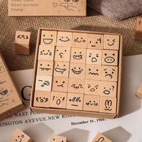 25 vienetai mini antspaudų dienoraščio antspaudų rinkinys menas amatai su laikymo dėžute medis guma medinis Cartoon Expressions beige