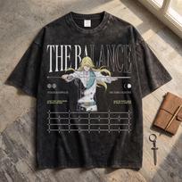 Jugram Haschwalth BLEACH The Balance T-shirt, Washed Black – Oversized Cotton Anime Streetwear 4XL gray