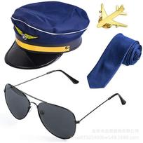 Halloween Costumes Pilot Captain Hat Uniform Bar Accessories Party Cosplay Dress Up Suit Europe America One size fits all blue